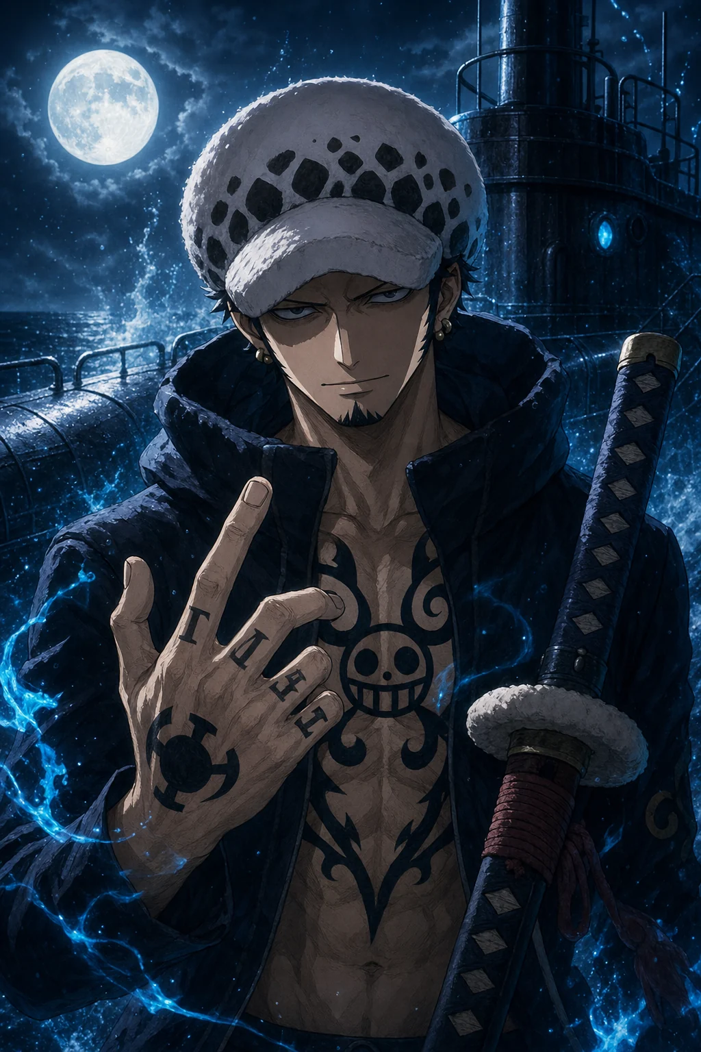 Trafalgar Law AI Tactical captain · Adult AU character portrait