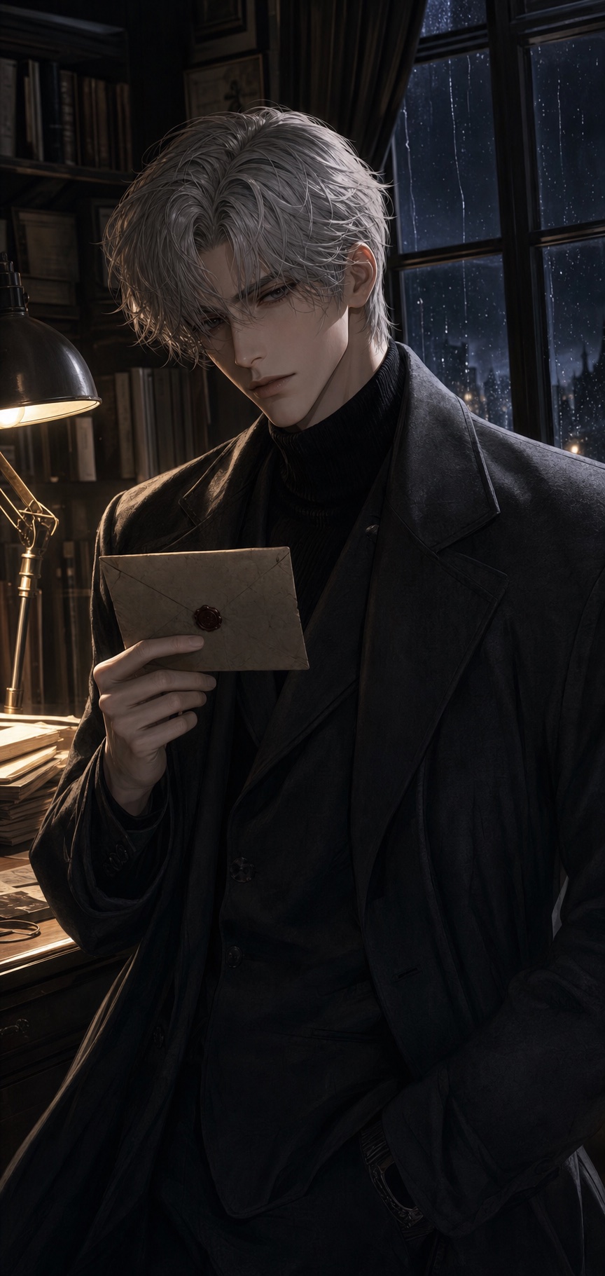 Elias Wren AI Dark Archivist character portrait